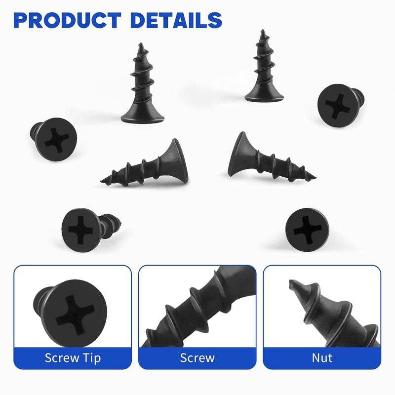 TBUKEOM Wood Screws 166 PCS, #8 x 5/8“ High Hardness Phillips Drive Screws, Coarse Thread, Black Flat Head Wood Screws, Carbon Steel, Self-Tapping Screws for Wood - Image 4